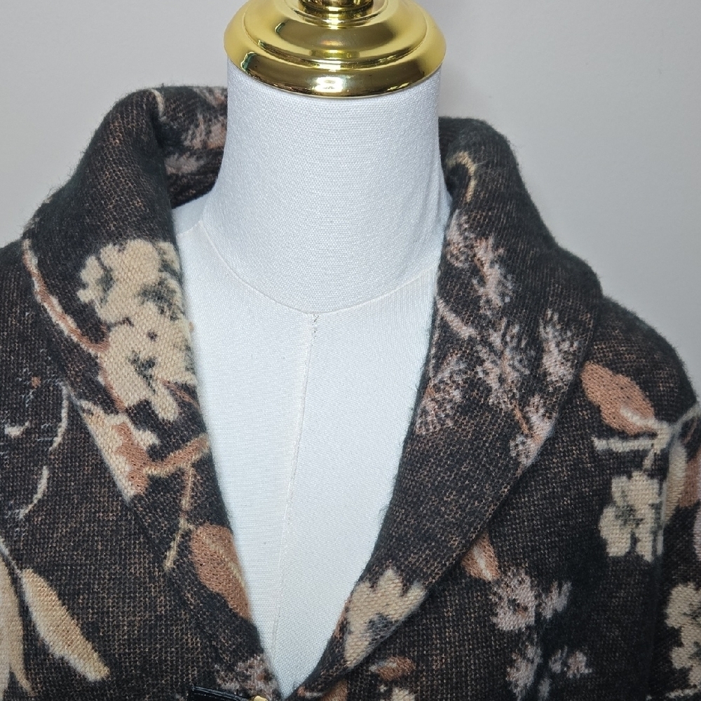 Marc New York Brown & Cream Floral Shrug Sweater Boho Western Fringe Heritage - Picture 5 of 9